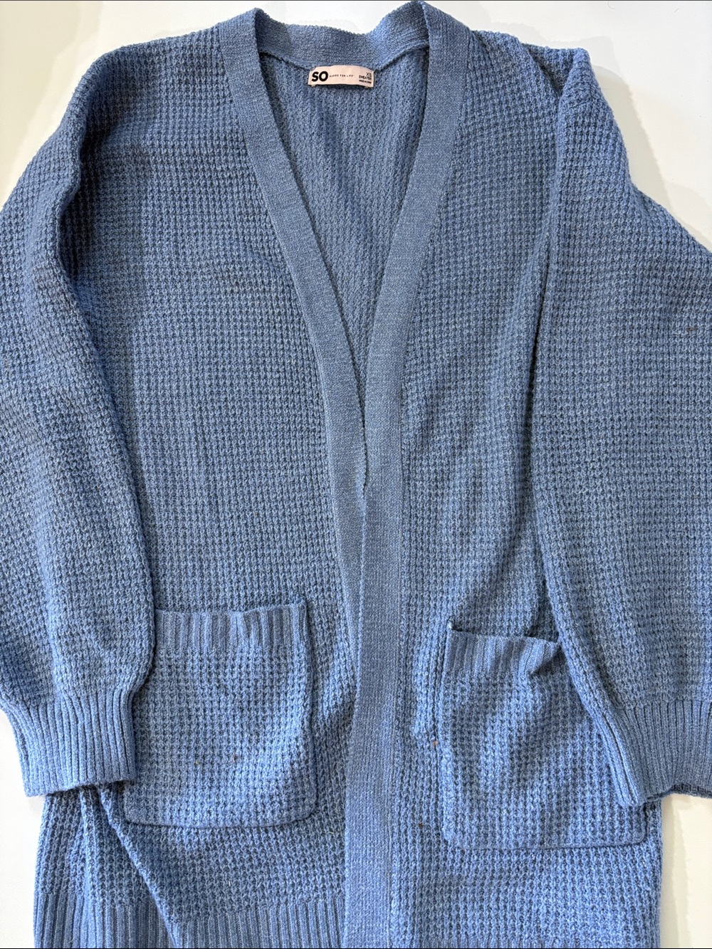 SO women's Sky Blue Waffle Knit Open Cardigan